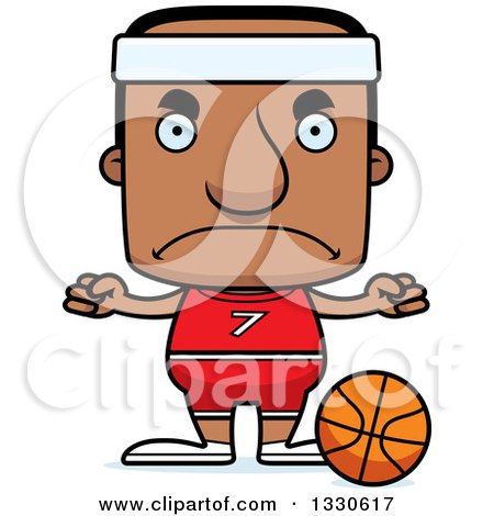Clipart of a Cartoon Mad Block Headed Black Man Basketball Player - Royalty Free Vector Illustration by Cory Thoman