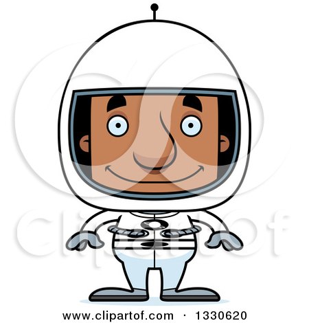 Clipart of a Cartoon Happy Block Headed Black Man Astronaut - Royalty Free Vector Illustration by Cory Thoman