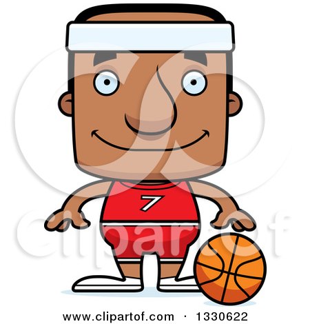 Clipart of a Cartoon Happy Block Headed Black Man Basketball Player - Royalty Free Vector Illustration by Cory Thoman
