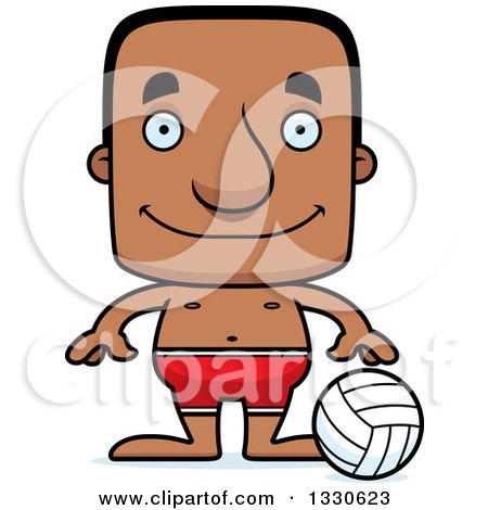 Clipart of a Cartoon Happy Block Headed Black Man Beach Volleyball Player - Royalty Free Vector Illustration by Cory Thoman