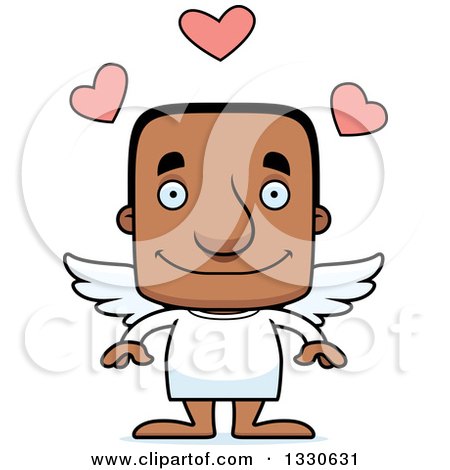 Clipart of a Cartoon Happy Block Headed Black Man Cupid - Royalty Free Vector Illustration by Cory Thoman