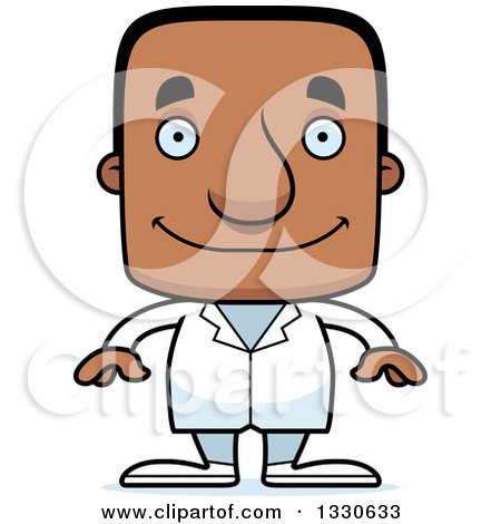 Clipart of a Cartoon Happy Block Headed Black Man Doctor - Royalty Free Vector Illustration by Cory Thoman