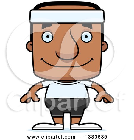 Clipart of a Cartoon Happy Block Headed Fit Black Man - Royalty Free Vector Illustration by Cory Thoman