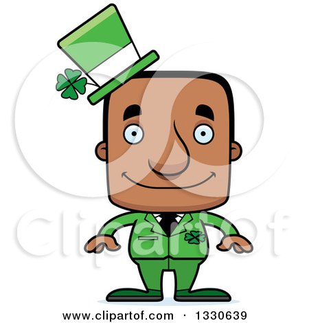 Clipart of a Cartoon Happy Block Headed Irish St Patricks Day Black Man - Royalty Free Vector Illustration by Cory Thoman