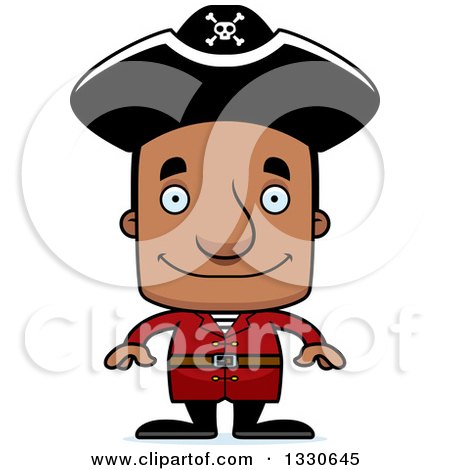 Clipart of a Cartoon Happy Block Headed Black Man Pirate - Royalty Free Vector Illustration by Cory Thoman