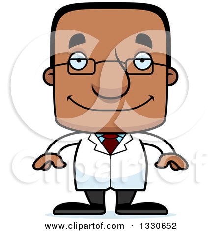 Clipart of a Cartoon Happy Block Headed Black Man Scientist - Royalty Free Vector Illustration by Cory Thoman