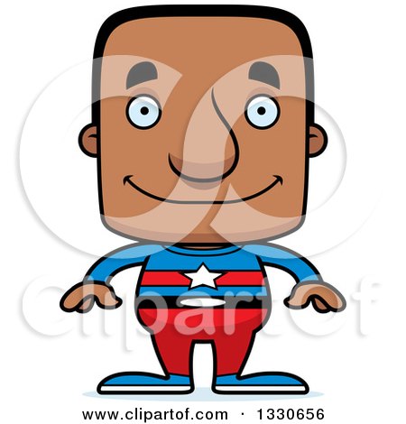 Clipart of a Cartoon Happy Block Headed Black Man Super Hero - Royalty Free Vector Illustration by Cory Thoman