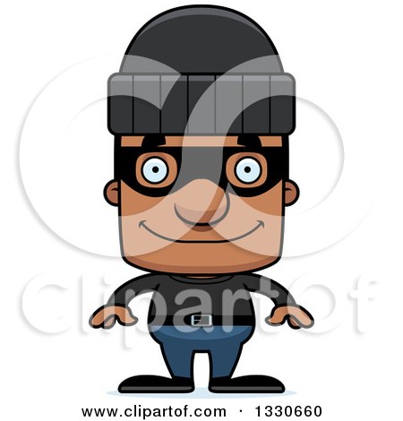Clipart of a Cartoon Happy Block Headed Black Man Robber - Royalty Free Vector Illustration by Cory Thoman