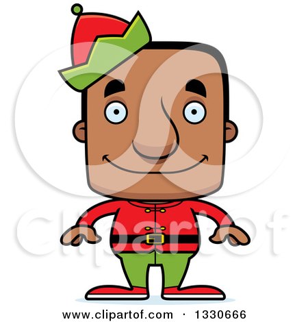 Clipart of a Cartoon Happy Block Headed Black Man Christmas Elf - Royalty Free Vector Illustration by Cory Thoman