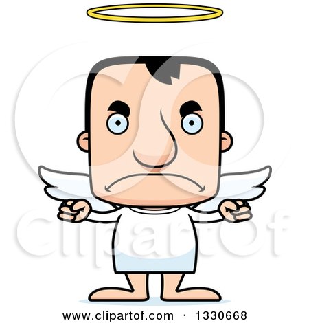 Clipart of a Cartoon Mad Block Headed White Man Angel - Royalty Free Vector Illustration by Cory Thoman