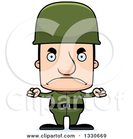 Clipart of a Cartoon Mad Block Headed White Man Soldier - Royalty Free Vector Illustration by Cory Thoman