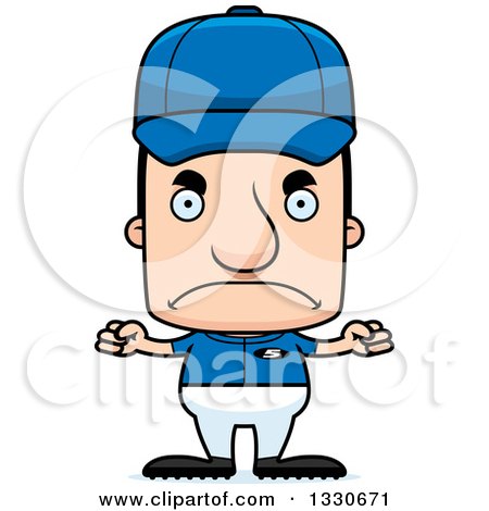Clipart of a Cartoon Mad Block Headed White Man Baseball Player - Royalty Free Vector Illustration by Cory Thoman