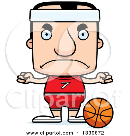 Clipart of a Cartoon Mad Block Headed White Man Basketball Player - Royalty Free Vector Illustration by Cory Thoman