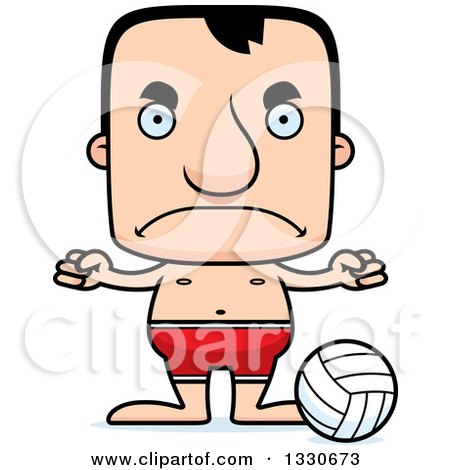 Clipart of a Cartoon Mad Block Headed White Man Beach Volleyball Player - Royalty Free Vector Illustration by Cory Thoman