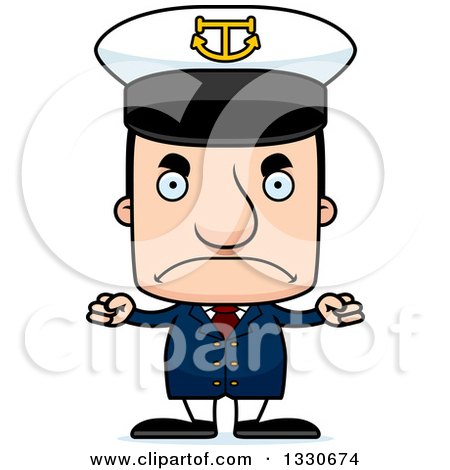 Clipart of a Cartoon Mad Block Headed White Man Boat Captain - Royalty Free Vector Illustration by Cory Thoman