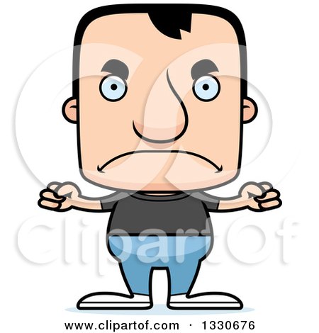 Clipart of a Cartoon Mad Block Headed Casual White Man - Royalty Free Vector Illustration by Cory Thoman