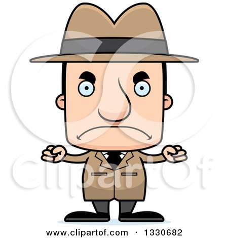 Clipart of a Cartoon Mad Block Headed White Man Detective - Royalty Free Vector Illustration by Cory Thoman