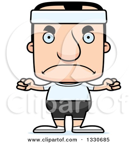 Clipart of a Cartoon Mad Block Headed White Fitness Man - Royalty Free Vector Illustration by Cory Thoman