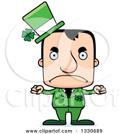 Clipart of a Cartoon Mad Block Headed White Irish St Patricks Day Man - Royalty Free Vector Illustration by Cory Thoman