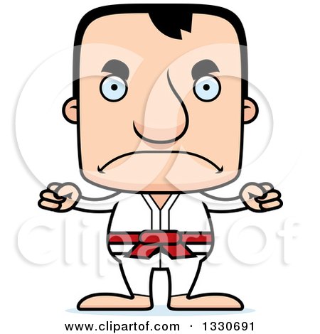 Clipart of a Cartoon Mad Block Headed White Karate Man - Royalty Free Vector Illustration by Cory Thoman