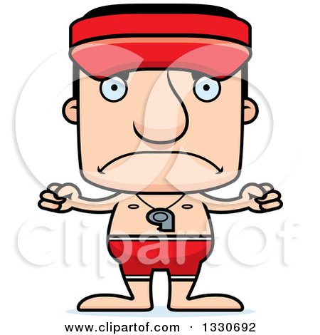 Clipart of a Cartoon Mad Block Headed White Man Lifeguard - Royalty Free Vector Illustration by Cory Thoman
