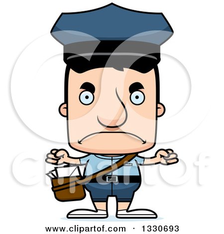 Clipart of a Cartoon Mad Block Headed White Mail Man - Royalty Free Vector Illustration by Cory Thoman