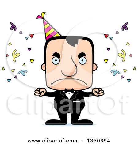 Clipart of a Cartoon Mad Block Headed White Party Man - Royalty Free Vector Illustration by Cory Thoman