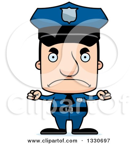 Clipart of a Cartoon Mad Block Headed White Man Police Officer - Royalty Free Vector Illustration by Cory Thoman