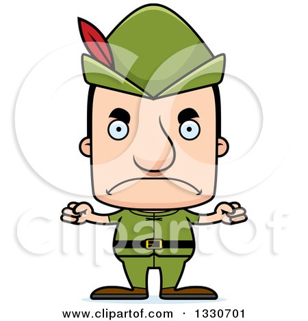 Clipart of a Cartoon Mad Block Headed White Robin Hood Man - Royalty Free Vector Illustration by Cory Thoman