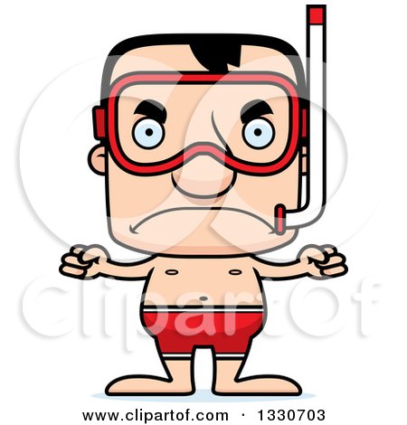 Clipart of a Cartoon Mad Block Headed White Man in Snorkel Gear - Royalty Free Vector Illustration by Cory Thoman