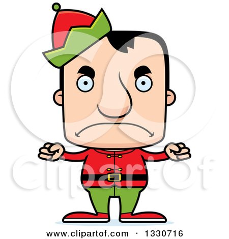 Clipart of a Cartoon Happy Block Headed White Man Christmas Elf - Royalty Free Vector Illustration by Cory Thoman