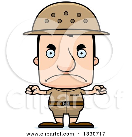 Clipart of a Cartoon Mad Block Headed White Man Zookeeper - Royalty Free Vector Illustration by Cory Thoman