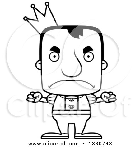 Lineart Clipart of a Cartoon Black and White Mad Block Headed White Man Prince - Royalty Free Outline Vector Illustration by Cory Thoman