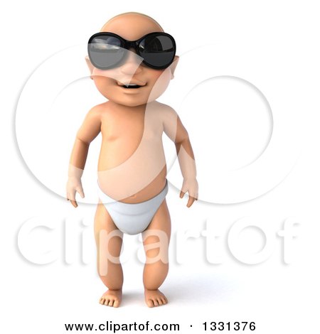 Clipart of a 3d Happy White Baby Boy Standing and Wearing Sunglasses - Royalty Free Illustration by Julos