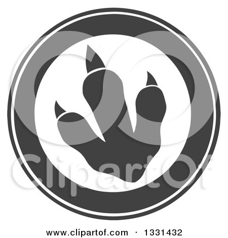 Clipart of a Dark Gray Raptor Dinosaur Foot Print in a Circle - Royalty Free Vector Illustration by Hit Toon