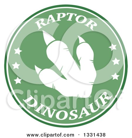 Clipart of a Raptor Dinosaur Foot Print in a Green Circle with Text - Royalty Free Vector Illustration by Hit Toon