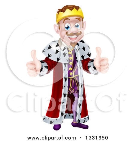Clipart of a Happy Brunette Caucasian King Giving Two Thumbs up - Royalty Free Vector Illustration by AtStockIllustration