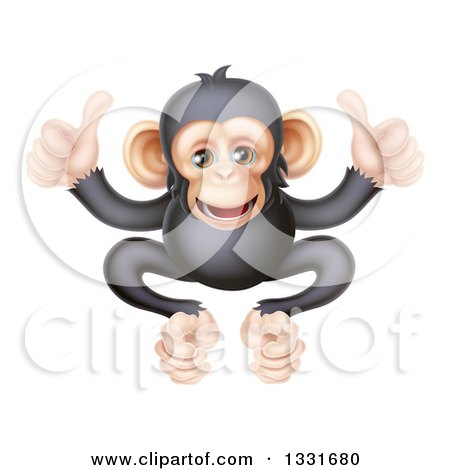 Cartoon Black and Tan Happy Baby Chimpanzee Monkey Giving Two Thumbs up  Posters, Art Prints by - Interior Wall Decor #1331680