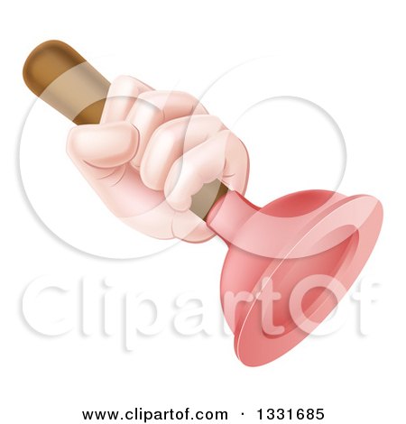 Clipart of a Cartoon White Male Plumber's Hand Holding a Plunger - Royalty Free Vector Illustration by AtStockIllustration