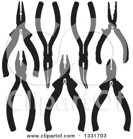 Clipart of Black and White Pliers - Royalty Free Vector Illustration by Any Vector