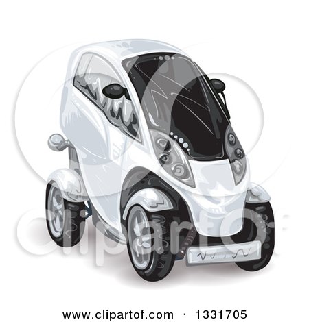 Clipart of a White Futuristic Compact Mini Car - Royalty Free Vector Illustration by merlinul