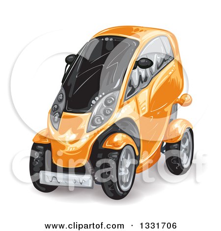 Clipart of an Orange Futuristic Compact Mini Car - Royalty Free Vector Illustration by merlinul