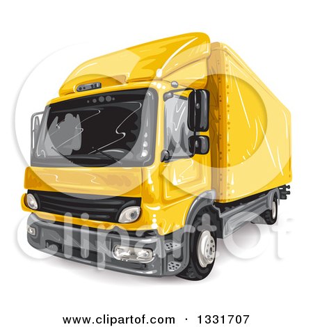 Clipart of a Yellow Big Rig Lorry Truck - Royalty Free Vector Illustration by merlinul