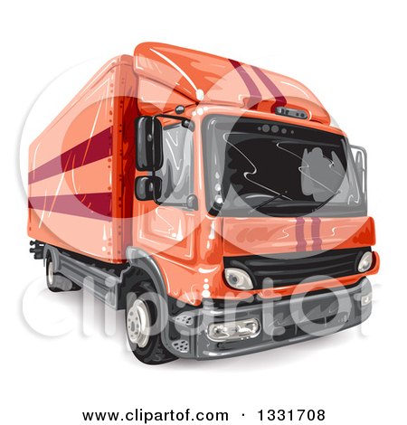 Clipart of a Red Big Rig Lorry Truck - Royalty Free Vector Illustration by merlinul