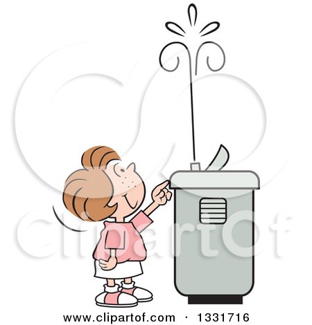 Cartoon Caucasian Girl Playing with the Spray of a Water Drinking Fountain  Posters, Art Prints by - Interior Wall Decor #1331716