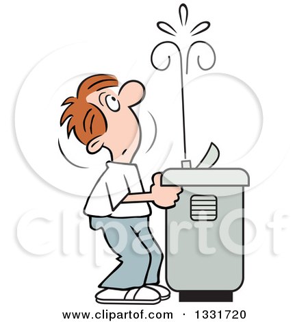 Clipart of a Cartoon Caucasian Man Playing with the Spray of a Water Drinking Fountain - Royalty Free Vector Illustration by Johnny Sajem