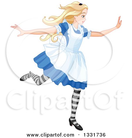 Clipart of Alice in Wonderland Running - Royalty Free Vector Illustration by Pushkin