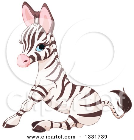 Clipart of a Cute Blue Eyed Baby Zebra Sitting - Royalty Free Vector Illustration by Pushkin