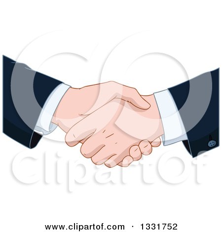 Clipart of Cartoon Caucasian Business Men Shaking Hands - Royalty Free Vector Illustration by Liron Peer