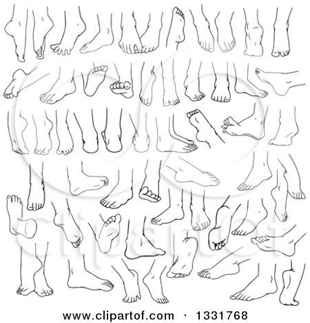 Clipart of Cartoon Black and White Male and Female Feet 3 - Royalty Free Vector Illustration by Liron Peer